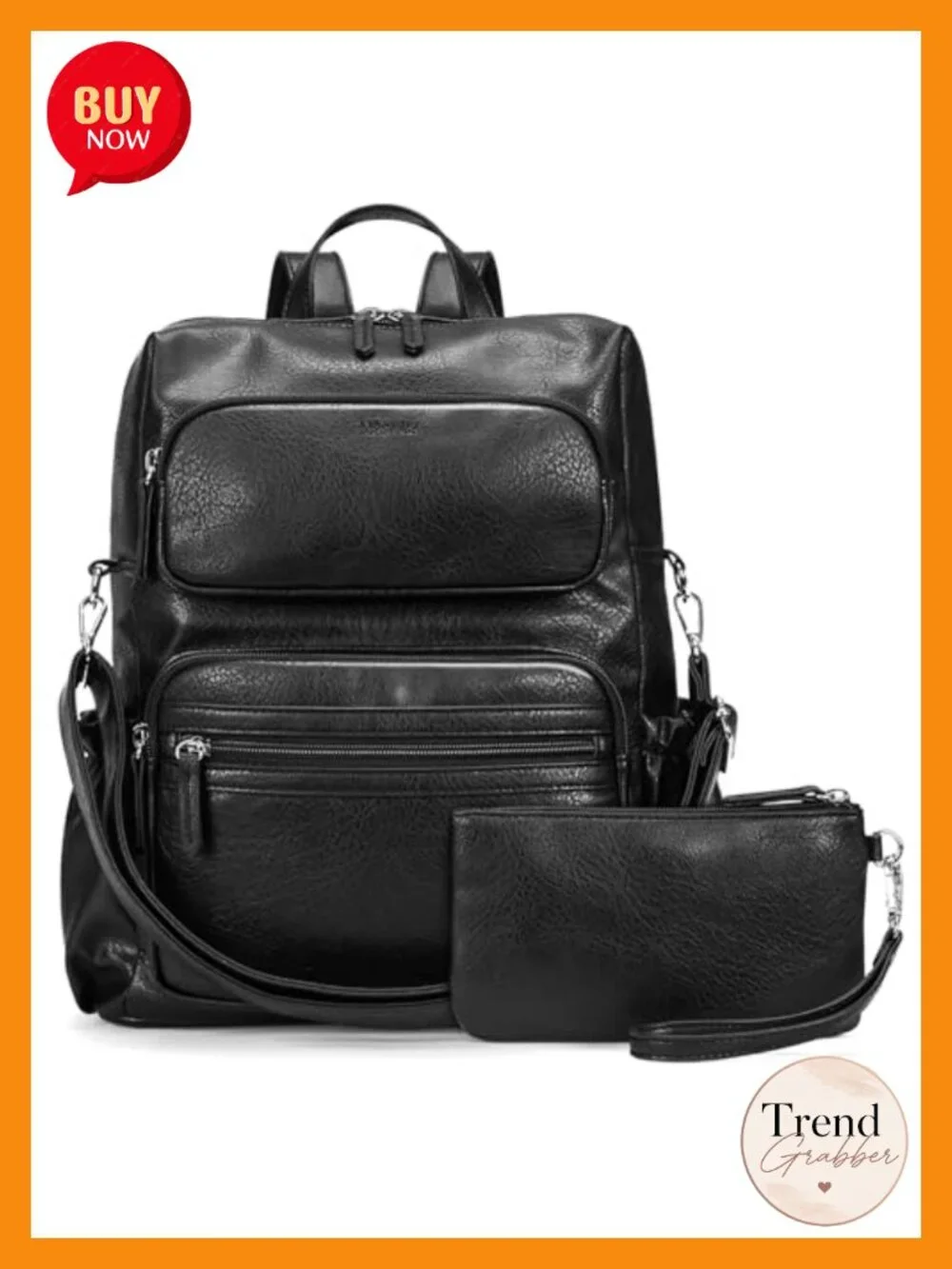 Vintage PU Leather Convertible Backpack with Wristlet, 14